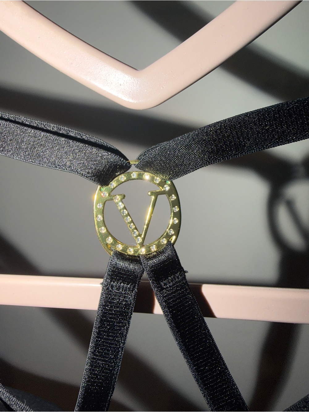 Victoria’s Secret Black Strappy Bra 34D/D75 Rhinestone VS Back